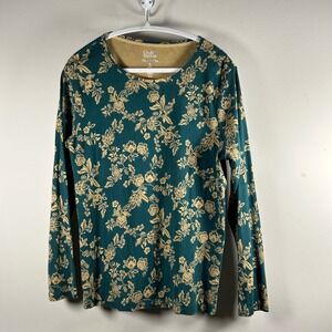 Croft & Barrow Classic Tee Women XL Teal Floral Long Sleeve Cotton Top floral